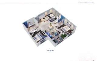 Phối cảnh mẫu căn ba phòng ngủ 3BR1 The Hill–The Sea Hillside