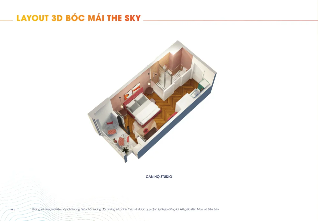 Phối cảnh bóc mái mẫu Studio của The Sky, đầy đủ nhãn và chú thích