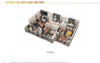 Phối cảnh căn hai phòng ngủ mẫu 2BR9 The Sky Hillside