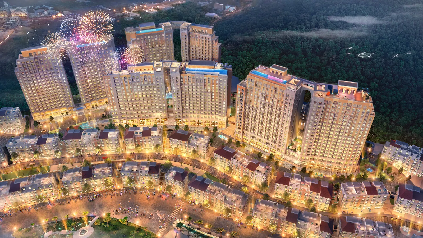Phối cảnh các tháp căn hộ Hillside sáng đèn phía sau những tuyến phố thấp tầng Pháp lý Hillside: hồ sơ Gateway và cách kiểm từng căn