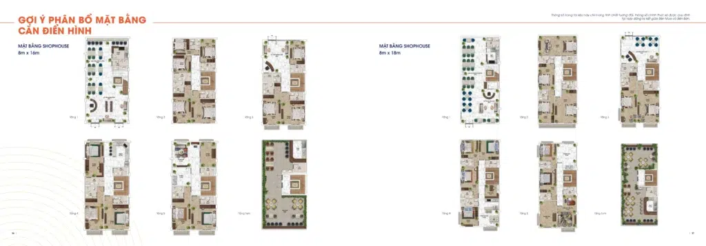 Gợi ý mặt bằng các tầng The Center nhóm 8 × 16 m và 8 × 18 m