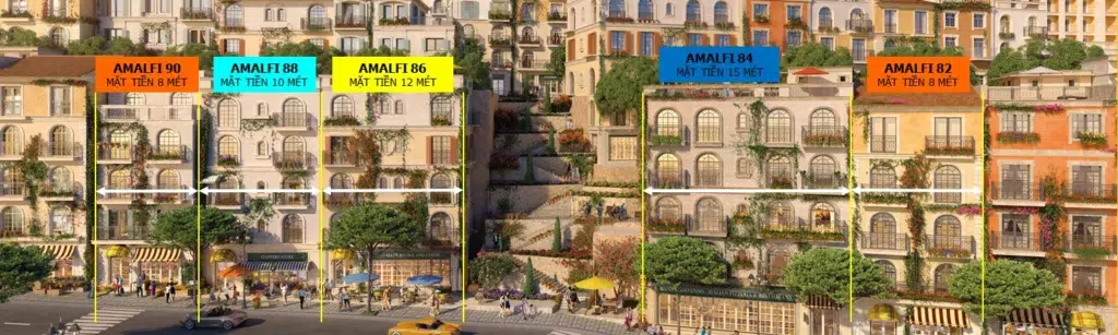 Phối cảnh mặt tiền các căn Amalfi 82, 84, 86, 88 và 90