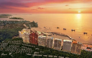 Phối cảnh khu cao tầng bên Núi Ông Quán nhìn về Cầu Hôn tại Sunset Town